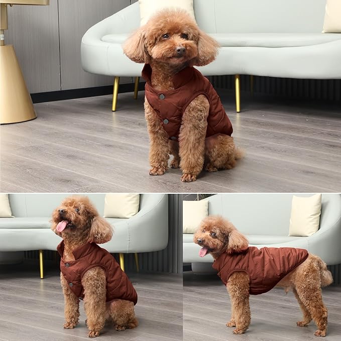 2 Layers Fleece Lined Warm Dog Jacket for Winter Cold Weather,Soft Windproof Large Dog Coat,Brown XXXL