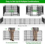 Square Steel Pipe Dog Fence Outdoor 8 Piece Panels 47" Height Anti-Rust Heavy Duty Dog Playpen with Doors Portable for Yard RV Camping, Total 18FT, 25 Sq.ft, Snowy Black