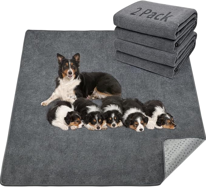 LOOBANI Washable Pee Pad for Dogs, 2 Packs Non-Slip Puppy Training Pads, Fast Absorbent Pet Whelping Pads, Puppy Playpen Mat for Incontinence, Housebreak, Crate, 48x60in, Gray