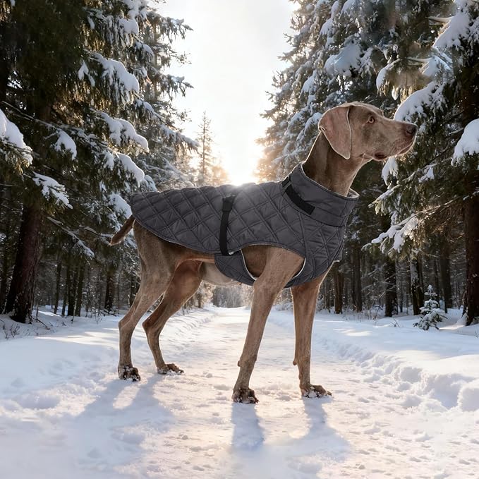 Kuoser Dog Coat Warm Fleece Lining Turtleneck Dog Jacket with Harness Built-in, Adjustable Windproof Cold Weather Coats with Quick Release Buckle Pet Winter Snowsuit for Small Dogs, Grey S