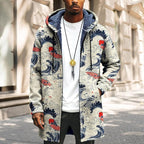 Mens Long Cardigan Hoodies Full Zip Fleece Lined Jackets Fashion Knitted Color Block Hooded Coat with Pockets