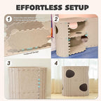 PETKARAY 2-Story Felt Cat House, Large Bed Cave for Indoor Cats, Felt Tunnel Hideaway Condo for Multi-Cat Households, 23.6x22x12 inches, Beige