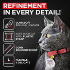 Leather Cat Collar with Bell and Safety Elastic Strap Breakaway Alternative for Small & Large Kittens, Stylish Pet Leather Collar for Boy, Girl Cats with Metal Buckle & QR ID Tag (Red)