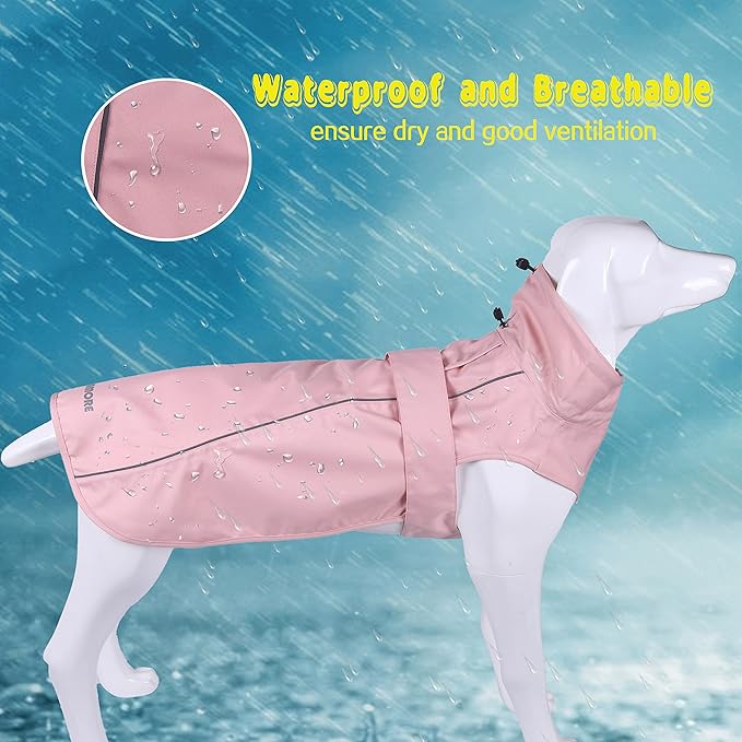 Adjustable Waterproof Dog Raincoat for Dogs,Lightweight Pet Rain Jacket Puppy Clothes with Reflective Strip for Small Medium Large Dogs (Pink, Large)