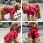 Lovelonglong Cool Dog Leather Jacket, Warm Coats Dogs Windproof Cold Weather Coats for Large Medium Small Dogs with Eagle Embroidery Red XS