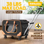 Large Cat Carrier with Wheels, Rolling Cat Carrier, 24"x 13.8"x 15.4" Pet Carrier with Wheels for Large Cats Small Dogs up to 38 LBS, Ideal for Travel, Walking and Camping(NOT for TSA)