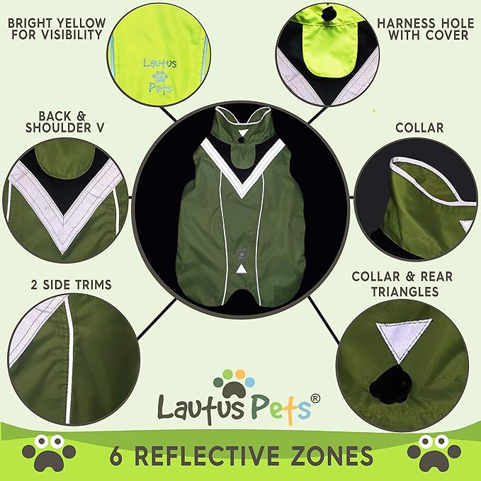 Dog Rain Coat - Waterproof, Reflective, Bright Yellow with Harness Hole (L, Yellow)