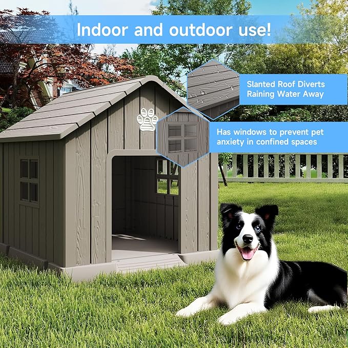 EasyUp Dog House Outdoor Indoor,Dog House Weatherproof Resin Shelter with Air Vents and Elevated Floor for Small Medium Large Dogs,Easy Clean and Assemble(37.8 * 40.87 * 38.82in,Coffee)