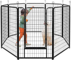 Dog Playpen Outdoor Extra Wide 8 Piece Panels Heavy Duty Dog Fence 50" Height Anti-Rust with Doors Portable for RV Camping Yard, Total 21FT, 35 Sq.ft, Snowy Black