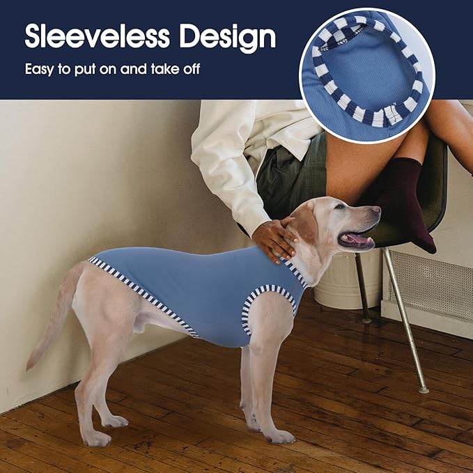 IECOii 2 Pack Sleeveless Dog Tees Shirt | Comfortable & Lightweight Fabric, Easy On/Off for Active Dogs, Grey+Blue, L