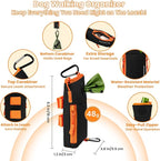 Dog Poop Bag Holder for Leash with 2 Waterproof Storage Pouches, Carabiner Clip, Zipper Soft Dog Pouch for Pet Waste Bags, Dog Walking, Training, Travel (Black)