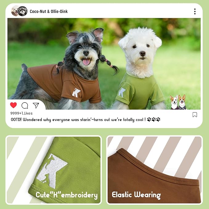 Koneseve Dog Shirts 2 Pack Soft Tee Comfortable Pet Clothes for Small Pets Brown & Avocado Green M