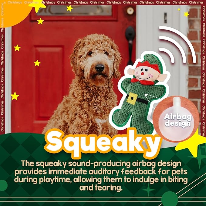 ALL FOR PAWS Christmas Dog Squeaky Toy Gift, Puppy Fecth Toy with Squeaker, Enrichment Dog Plush Toys