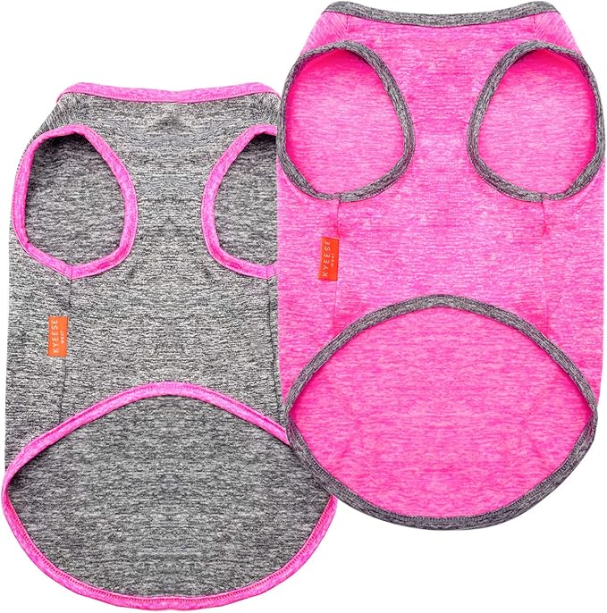 KYEESE 2 Pack Dog Shirts Quick Dry Soft Stretchy Dog T-Shirts with Reflective Label Tank Top Sleeveless Vest Sun Protection Pet Clothes for Small Medium Pet, Large, Grey+Hotpink
