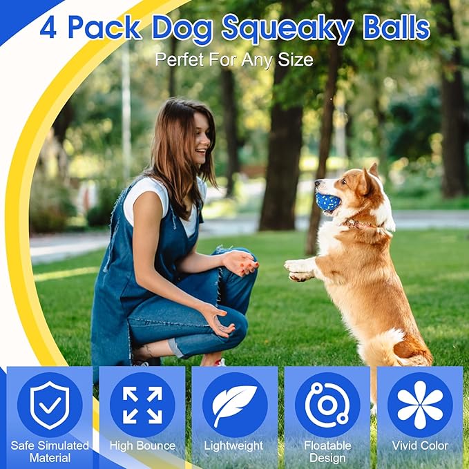 VINGVO Large Dog Balls Tennis Ball Toys 4 PCS Dogs Toys for Aggressive Chewers, 3" Teething Chew Toys Water Floating Ball Toy Bouncy Fetch Balls for Large Medium Small Dog and Puppies (4 Mix)