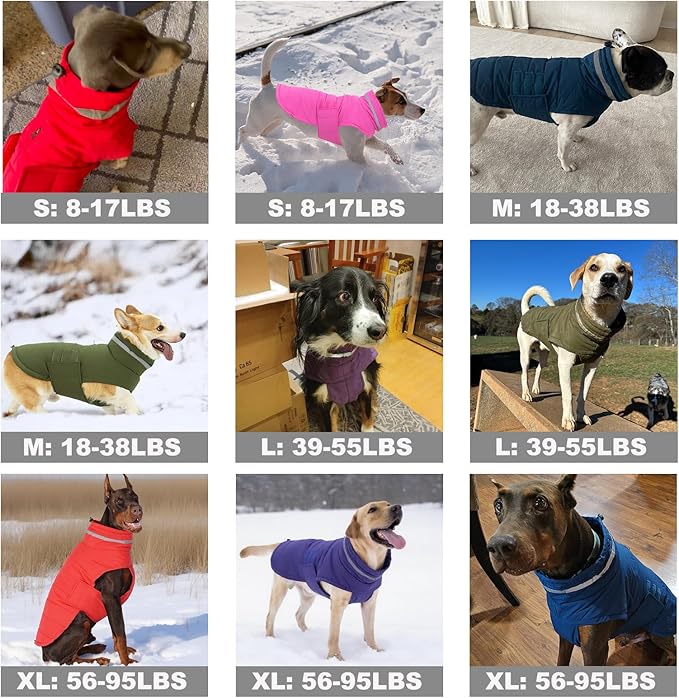 Dog Coat, Waterproof Winter Jacket, Warm Windproof Jacket, Reflective Adjustable Turtleneck Coats for Medium Dogs with Hook & Loop - Pink - M