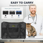 Small Dog Carrier for Puppies, Rabbits, Cat Carrier Soft, Foldable Travel Bag, Fits Pets up to 25lbs, Car Seat Belt Compatible, Ideal for Car Road Trips, Anti-Scratch Mesh, 20x13x13 in, Black