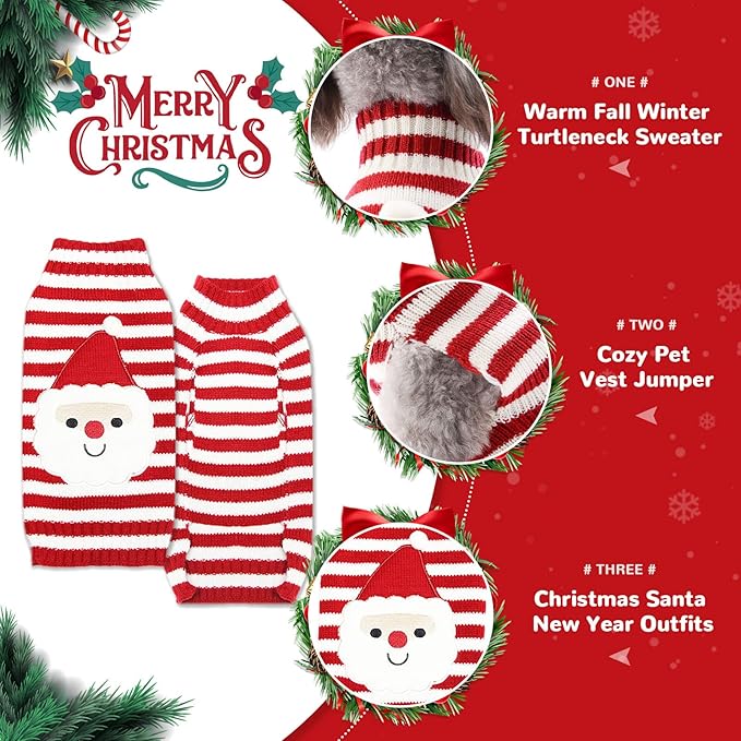 PETCARE Santa Dog Sweater Christmas Funny Cute Red Striped Cat Sweater Vest Pet Holiday Dog Clothes Puppy Sweaters for Small Medium Large Dogs Cats Fall Winter Outfits Xmas Dogs Costume,Medium