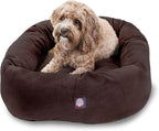 Majestic Pet 32 Inch Suede Calming Dog Bed Washable 32x23x7 (Inch) – Cozy Soft Round Donut Dog Bed with Spine Support for Dogs to Rest Their Head - Pet Bed Medium – Chocolate