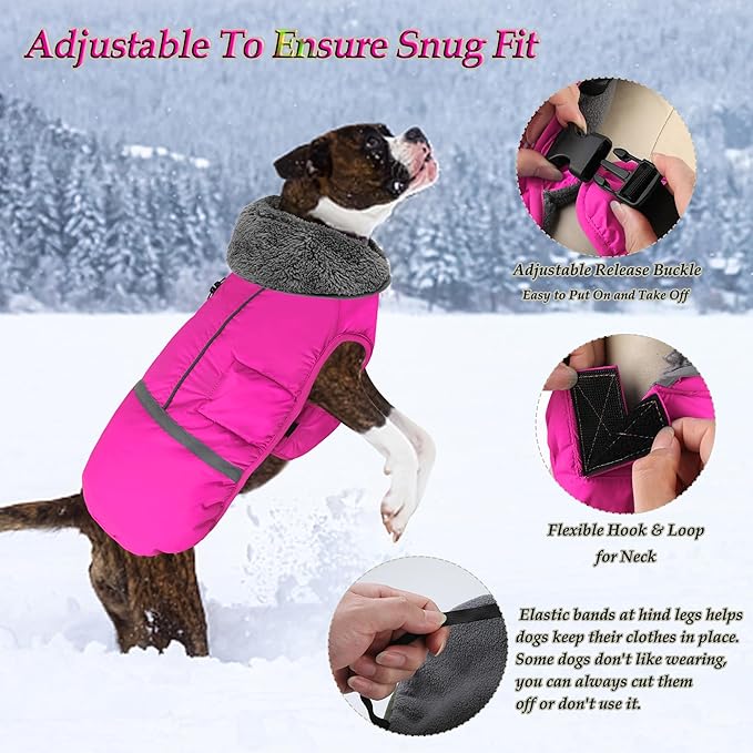 Dogcheer Warm Dog Coat, Fleece Collar Winter Dog Clothes, Reflective Pet Jacket Apparel for Cold Weather, Waterproof Windproof Puppy Snowsuit Vest for Small Medium Large Dogs X-Large