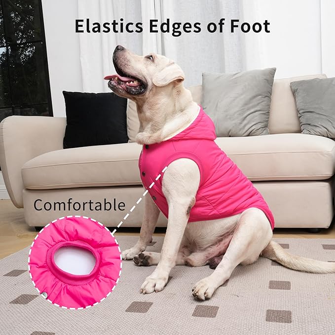 Fleece Lining Extra Warm Dog Hoodie in Winter for Large Dogs Jacket Pet Coats with Hooded Pink XXXL