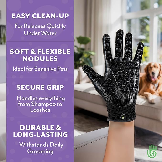 H HANDSON Pet Grooming Gloves - Patented #1 Ranked, Award Winning Shedding, Bathing, & Hair Remover Gloves - Gentle Brush for Cats, Dogs, and Horses (Red, Small)