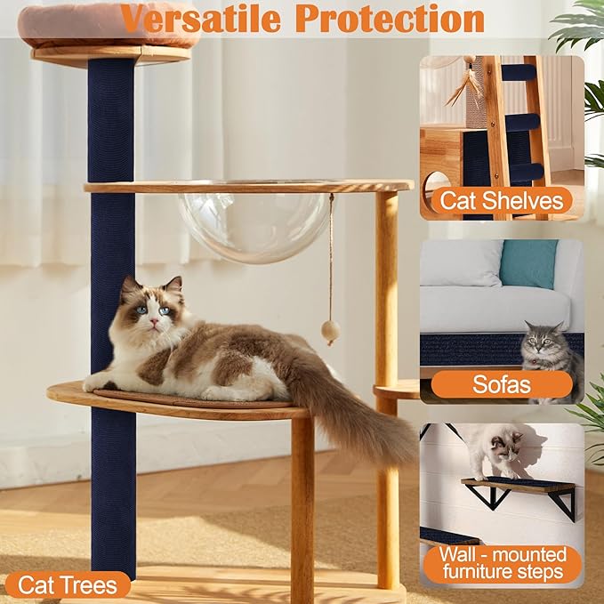 Cat Scratch Pads for Indoor Cats - 100" x 15.8" Trimmable Self-Adhesive Couch Corner Protectors for Cats, DIY Climbing Couch Protector for Scratch Post Cat Tree Shelves Wall (Dark Blue)