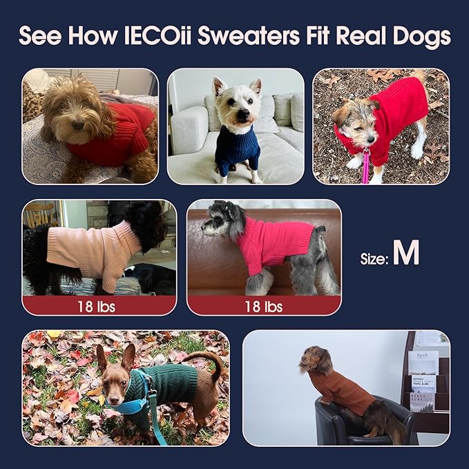 IECOii Dachshund Sweater,Turtleneck Dog Sweater for Small Medium Dogs Girl Boy,Stretchy & Breathable,Warm Knitted Pullover Coat,High Neck Knitwear for Cold Weather Indoor & Outdoor Wear (Pink,M)