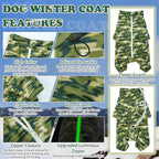 ROZKITCH Small Dog Camo Coat, Pet Windproof Warm Cold Weather Jacket Vest with Luminous Zipper, Jumpsuit Apparel Outfit Clothes for Small Medium Large Dog Camo S