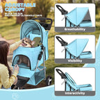 Magshion 3-Wheel Pet Stroller, Foldable Travel Jogger for Small & Medium Dogs & Cats (Up to 33lbs), Lightweight Carrier with Breathable Mesh Cover, Cup Holder & Storage Basket, Mint Green