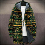 Mens Aztec Print Hoodie Heavyweight Cotton Fleece Jacket Zip Up Warm Long Sleeve Hooded Winter Midi Coat