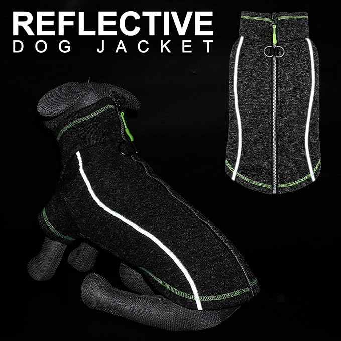 cyeollo Dog Fleece Jacket Reflective Coats with D Ring Zipper Up Jackets Cozy Dog Sweaters for Small Dogs Clothes