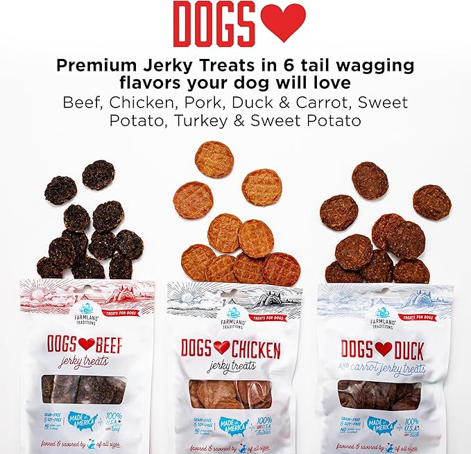 Farmland Traditions Dogs Love Chicken Jerky Dog Treats, Premium Two-Ingredient Dog Jerky with USA-Raised, Human-Grade Chicken & No Antibiotics Ever, 3-Pound Bag