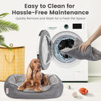 Miguel Faux Linen Dog Bed with Removable Cushion Pillow for Medium Small Dogs, Washable Pet Bed with Side Easy to Wash Puppy Bed, Rectangle Cat Bed for Indoor Cat with Anti-Slip Bottom, Gray 30 Inch