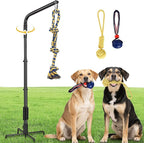 Tether Outdoor Dog Rope Toy with Strengthen Spring Pole, 3 Kinds Dog Tug of War Toys for Self Play and Interactive in Park, Yard, Lawn Rope, Suitable for Large Medium Small Dogs (Black)