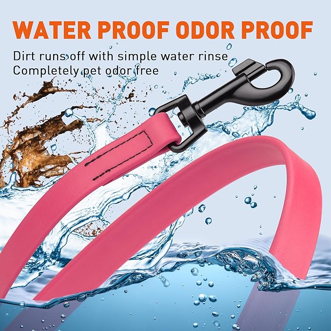 Dogline Biothane Waterproof 6ft Dog Leash Strong Coated Nylon Webbing with Black Hardware Odor-Proof Easy to Clean High Performance for Small or Large Dogs Made in USA 6ft Lead, Passionfruit Pink