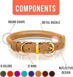 OOPSDOGGY Reflective Rolled Leather Dog Collar Adjustable Soft Padded Pet Collar for Small Medium Large Breed Dogs (Camel, XXS, 7"-9")