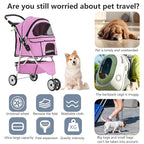 FDW Pet Stroller Foldable Dog Stroller 3-Wheel Durable Cat Jogger Stroller for Small and Medium Dogs Cats with Washable Liner Storage Basket Cup Holder,Pink