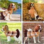 Dog Sweater Dress Plaid Knitwear for Small Medium Dogs Warm Puppy Pet Turtleneck Stretch Pullover Cute Fall Winter Vest Clothes with Leash Hole for Christmas (Coffee, S)