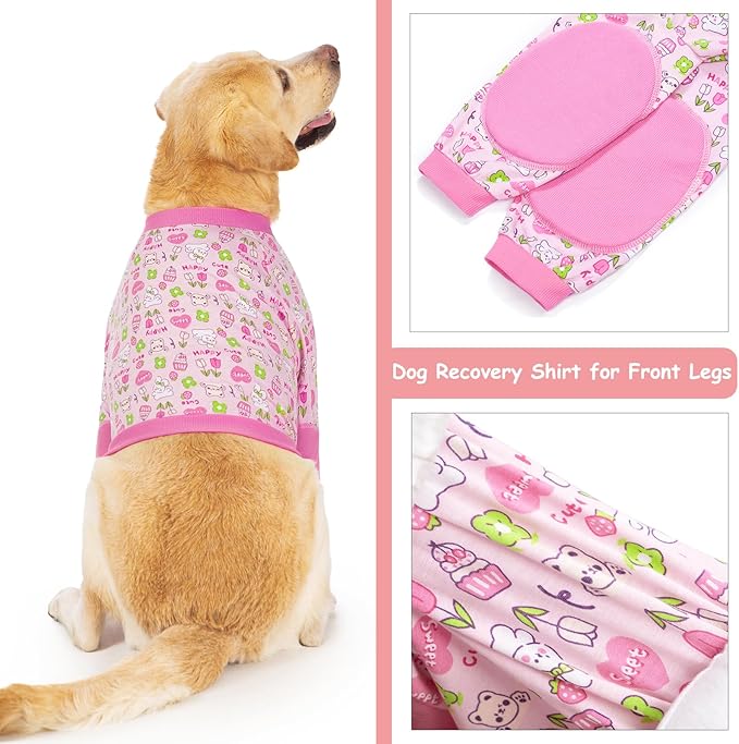 Dog Recovery Shirt for Front Legs, Dog Elbowpads Sleeve Protect Dogs Elbows Arms,Stop Licking Joints After Surgery, Help with Injury Healing Covers The Wound, Cone Alternatives (Pink, 2XL)