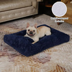 Bedfolks Plush Dog Crate Pad, Washable Dog Kennel Bed 29"x21", Solid Dark Blue