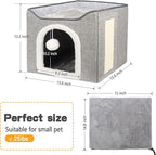 Heated Cat Bed for Indoor Cats, Foldable Cat House with Removable Heating Pad for Cats Small Dog Covered Cat Bed Cave Kitty Hideaway with with Scratch Pad, All Season Use
