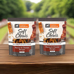 Wiggles & Wags Meaty Sticks, Also Known as Bacon & Cheese Soft Chews, Soft & Chewy Dog Treats for Adult Dogs, Made with Real Beef, 2-6 Oz Packs Bundled with Dog Poop Bag by Gokul Brands