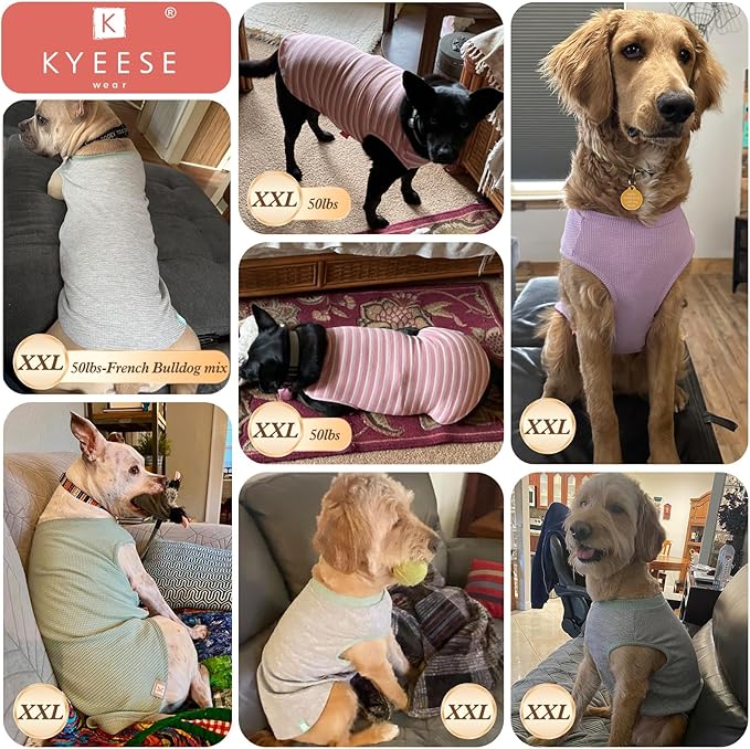 KYEESE 2Pack Dog Shirts Waffle Stretchy T-Shirts Lightweight Tank Top Sleeveless Vest Breathable Pet Apparel, XX-Large, Green+Grey