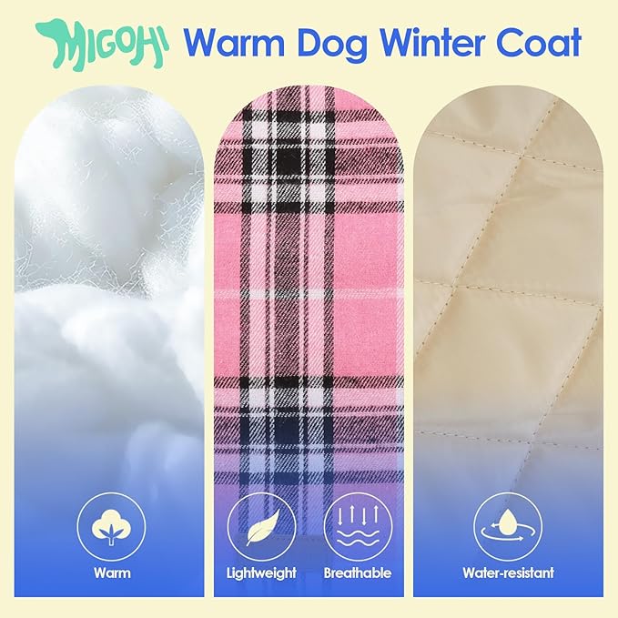 MIGOHI Dog Jackets for Winter, Reversible, Windproof, Waterproof, Warm Dog Coat - British Style Plaid Dogs Winter Vest, Pink, 3XL