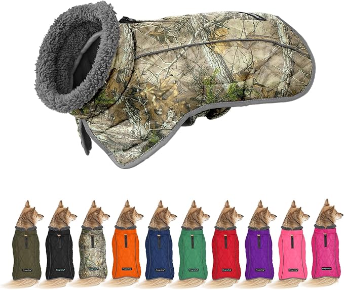 Fragralley Dog Coat Large, Waterproof Dog Jacket with Warm Fleece Lining, Adjustable Reflective Dogs Winter Coat, Turtleneck Pet Coats for Cold Weather (Reed Camouflage XXL)