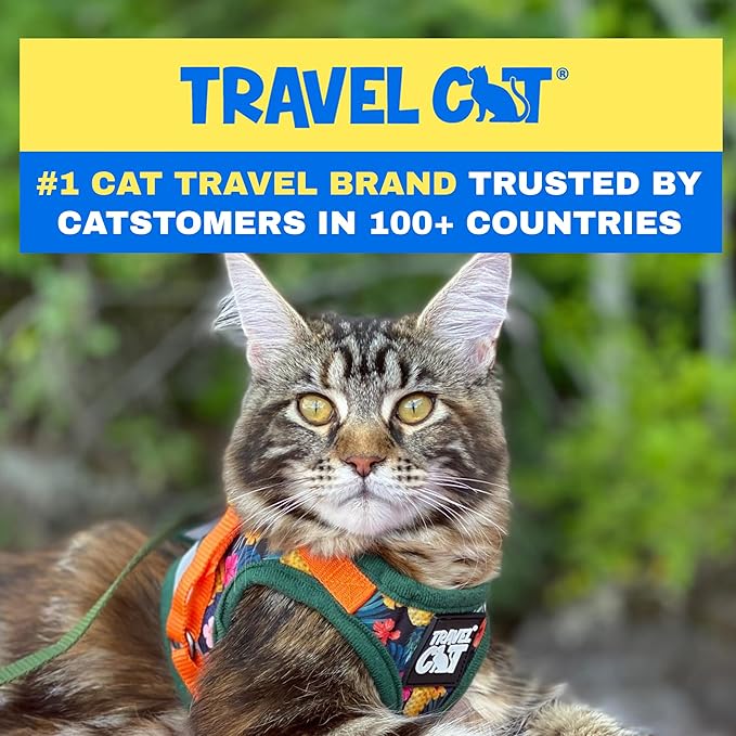 Travel Cat Harness and Leash Set - Adjustable Fit Mesh Cat Harness and Reflective Strap - Comfort Walking Vest for Kitten for Outdoor Walking, Hiking (XS, Hawaiian)