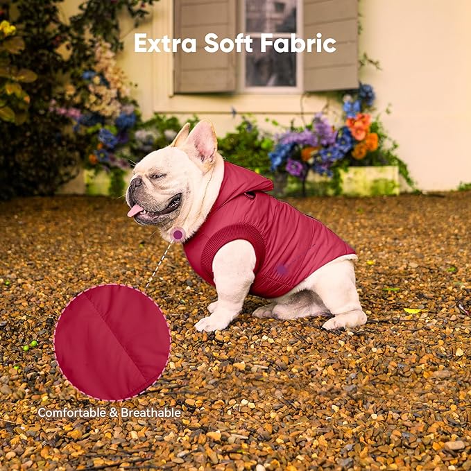 Fleece Lining Dog Hoodie with Harness Built in,Extra Warm Large Dog Jacket in Winter Doggie Coats with Hooded,Red XXL