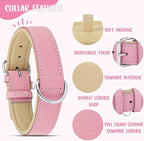 Riparo Genuine Leather Pink Dog Collar Heavy Duty K-9 Adjustable Dog Collar (L: 1.5" Wide for 17"-21" Neck, Pink)