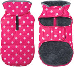 Dog Winter Coat, Waterproof Dog Jacket with Leash Hole, Reflective Adjustable Pet Snow Vest, Warm Fleece Sweater for Small Medium Large Dogs - Pink Polka Dot, M